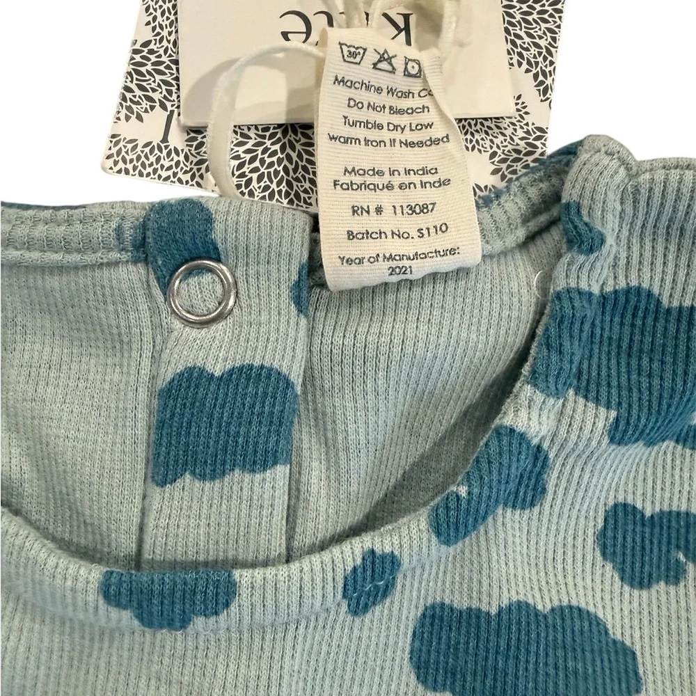 Kate Quinn Organic Cotton Cloud Scatter Long Sleeve Kanga Bubble Onesie. 2T, NWT